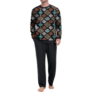 image:imagePrinStory Mens Pajama Sets Long Sleeve Sleepwear Pjs Soft Nightwear S2XLBrown Blue Diamond