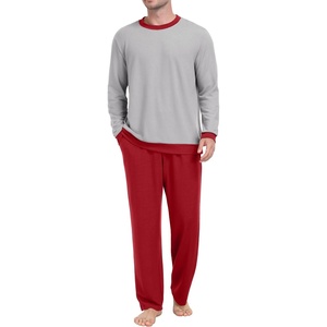 image:imagePrinStory Mens Pajama Sets Long Sleeve Sleepwear Pjs Soft Nightwear S2XLLight Gray Red