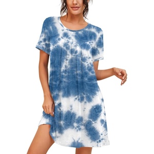 image:imagePrinStory Nightgowns for Women Short Sleeve Night GownsB01 Tie Dye Blue