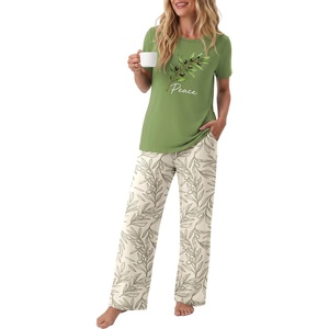 image:imagePrinStory Pajamas for Women Set 2 Piece Soft Pjs Sets S2XLOlive Peace Green