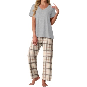image:imagePrinStory Pajamas for Women Set Soft Pjs 2 Piece Pajama Sets XS4XLGray Brown Plaid