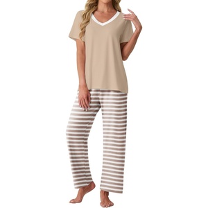 image:imagePrinStory Pajamas for Women Set Soft Pjs 2 Piece Pajama Sets XS4XLKhaki Stripe