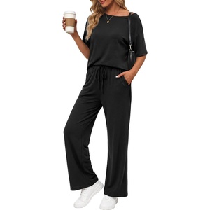 image:imagePrinStory Womens 2 Piece Off Shoulder Lounge SetsBlack