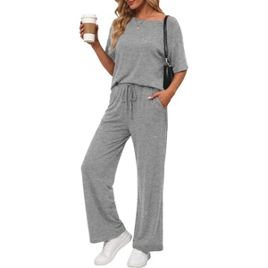 image:imagePrinStory Womens 2 Piece Off Shoulder Lounge SetsLight Gray