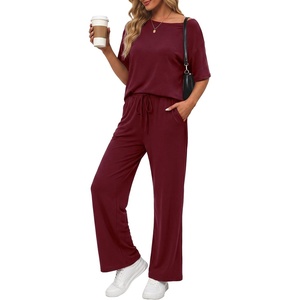 image:imagePrinStory Womens 2 Piece Off Shoulder Lounge SetsWine Red