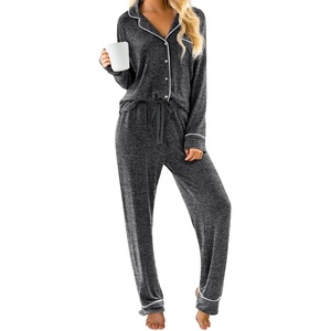 image:imagePrinStory Womens Pajama Sets Button Down Pjs 2 Piece Lounge SetBlack Grey