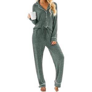image:imagePrinStory Womens Pajama Sets Button Down Pjs 2 Piece Lounge SetGray Green