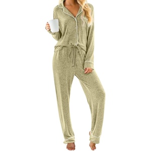 image:imagePrinStory Womens Pajama Sets Button Down Pjs 2 Piece Lounge SetGreen