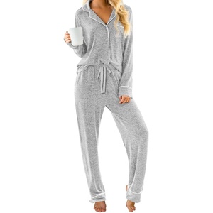 image:imagePrinStory Womens Pajama Sets Button Down Pjs 2 Piece Lounge SetLight Gray