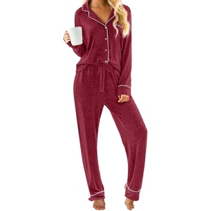 image:imagePrinStory Womens Pajama Sets Button Down Pjs 2 Piece Lounge SetRed