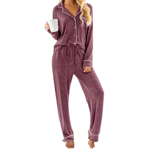 image:imagePrinStory Womens Pajama Sets Button Down Pjs 2 Piece Lounge SetWine Red