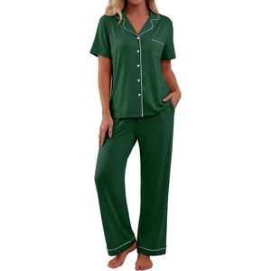 image:imagePrinStory Womens Pajamas Sets Button Down Short Sleeve Pjs S3XLDark Green