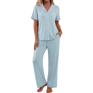 image:imagePrinStory Womens Pajamas Sets Button Down Short Sleeve Pjs S3XLLight Blue