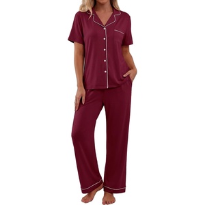 image:imagePrinStory Womens Pajamas Sets Button Down Short Sleeve Pjs S3XLWine Red