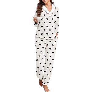 image:imagePrinStory Womens Pajamas Winter Soft Flannel Warm Pjs S2XLFpwhite Black Heart