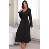 image:imagePrinStory Womens Robe Fleece Ruffle Warm Long BathrobeBlack