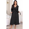 image:imagePrinStory Womens Robe Fleece Ruffle Warm Long BathrobeBlack