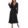 image:imagePrinStory Womens Robe Fleece Ruffle Warm Long BathrobeBlack