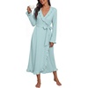 image:imagePrinStory Womens Robe Fleece Ruffle Warm Long BathrobeBlue