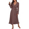 image:imagePrinStory Womens Robe Fleece Ruffle Warm Long BathrobeDark Coffee
