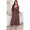 image:imagePrinStory Womens Robe Fleece Ruffle Warm Long BathrobeDark Coffee