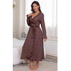 image:imagePrinStory Womens Robe Fleece Ruffle Warm Long BathrobeDark Coffee