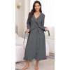image:imagePrinStory Womens Robe Fleece Ruffle Warm Long BathrobeDark Gray