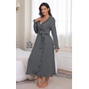 image:imagePrinStory Womens Robe Fleece Ruffle Warm Long BathrobeDark Gray