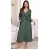 image:imagePrinStory Womens Robe Fleece Ruffle Warm Long BathrobeDark Green