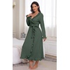 image:imagePrinStory Womens Robe Fleece Ruffle Warm Long BathrobeDark Green
