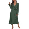 image:imagePrinStory Womens Robe Fleece Ruffle Warm Long BathrobeDark Green