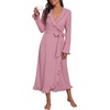 image:imagePrinStory Womens Robe Fleece Ruffle Warm Long BathrobeDusty Pink