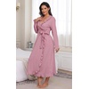 image:imagePrinStory Womens Robe Fleece Ruffle Warm Long BathrobeDusty Pink