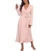 image:imagePrinStory Womens Robe Fleece Ruffle Warm Long BathrobeLight Pink