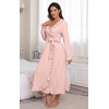 image:imagePrinStory Womens Robe Fleece Ruffle Warm Long BathrobeLight Pink
