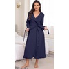 image:imagePrinStory Womens Robe Fleece Ruffle Warm Long BathrobeNavy Blue