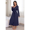 image:imagePrinStory Womens Robe Fleece Ruffle Warm Long BathrobeNavy Blue
