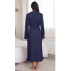 image:imagePrinStory Womens Robe Fleece Ruffle Warm Long BathrobeNavy Blue