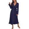 image:imagePrinStory Womens Robe Fleece Ruffle Warm Long BathrobeNavy Blue