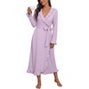 image:imagePrinStory Womens Robe Fleece Ruffle Warm Long BathrobePink Purple