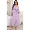 image:imagePrinStory Womens Robe Fleece Ruffle Warm Long BathrobePink Purple