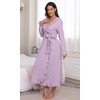 image:imagePrinStory Womens Robe Fleece Ruffle Warm Long BathrobePink Purple