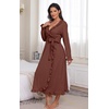 image:imagePrinStory Womens Robe Fleece Ruffle Warm Long BathrobeRed Brown