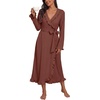 image:imagePrinStory Womens Robe Fleece Ruffle Warm Long BathrobeRed Brown