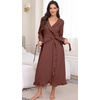 image:imagePrinStory Womens Robe Fleece Ruffle Warm Long BathrobeRed Brown