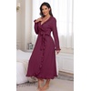 image:imagePrinStory Womens Robe Fleece Ruffle Warm Long BathrobeWine Red