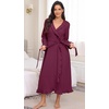 image:imagePrinStory Womens Robe Fleece Ruffle Warm Long BathrobeWine Red