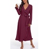 image:imagePrinStory Womens Robe Fleece Ruffle Warm Long BathrobeWine Red