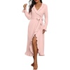 image:imagePrinStory Womens Robe Fleece Ruffle Warm Long BathrobeLight Pink