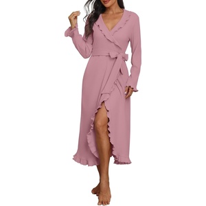 image:imagePrinStory Womens Robe Fleece Ruffle Warm Long BathrobeDusty Pink